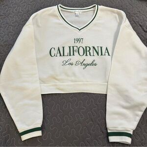 Angel Kiss White and Green Cropped Sweatshirt